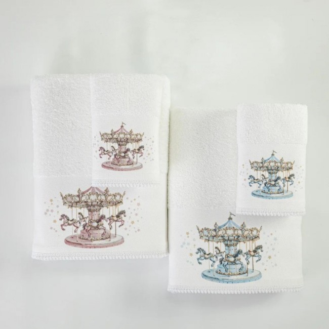 Πετσέτες Σετ 2ΤΜΧ Carousel Λευκό-Σιέλ