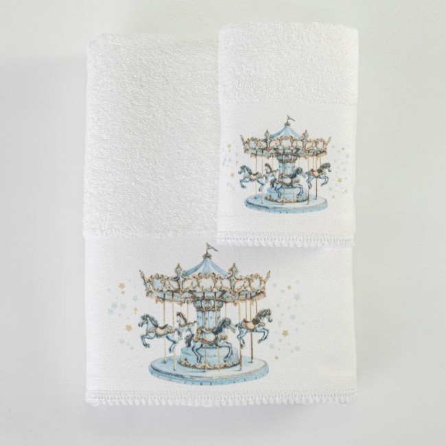 Πετσέτες Σετ 2ΤΜΧ Carousel Λευκό-Σιέλ