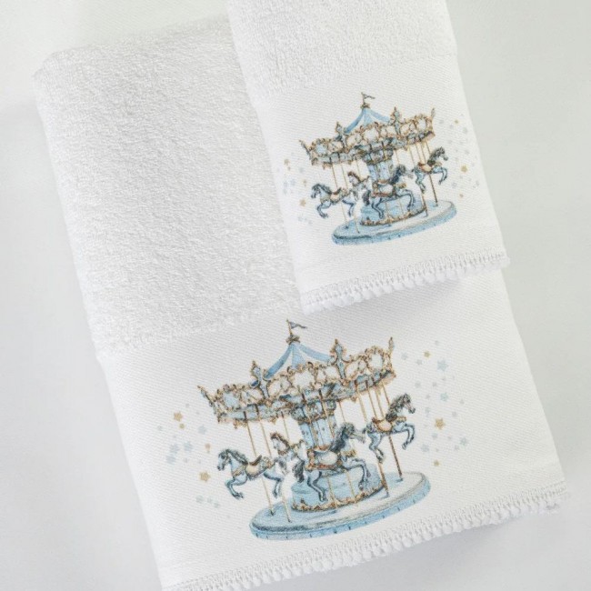 Πετσέτες Σετ 2ΤΜΧ Carousel Λευκό-Σιέλ
