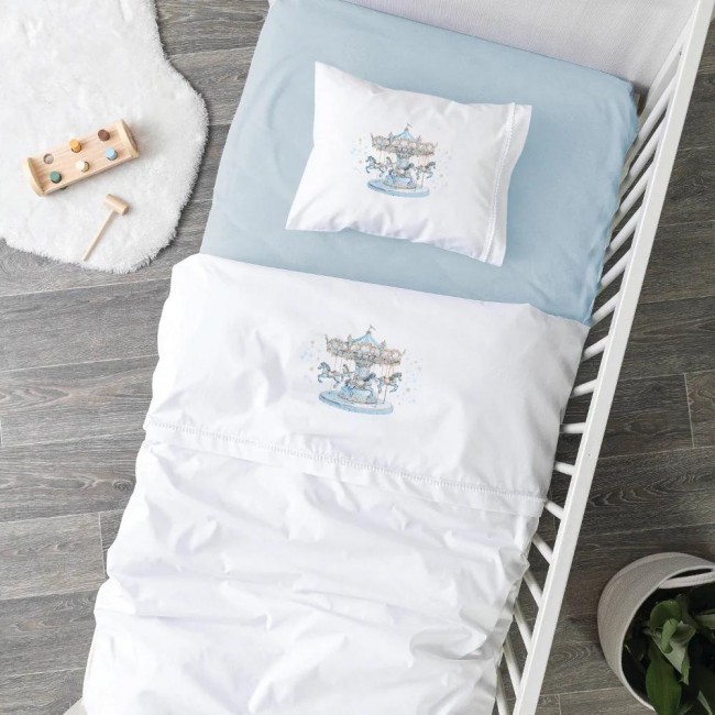 Σεντόνια Κούνιας Σετ Carousel Λευκό-Σιέλ