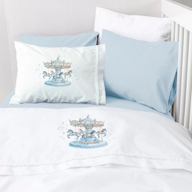 Σεντόνια Κούνιας Σετ Carousel Λευκό-Σιέλ