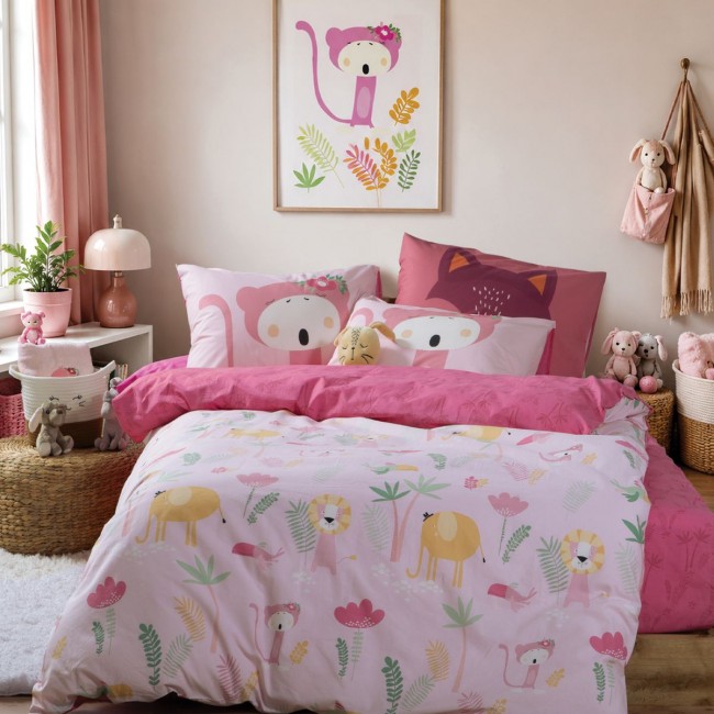Σετ Σεντόνια Παιδικά Μονά με Λάστιχο Wild & Sweet 170x260 PINK Nef Nef Homeware