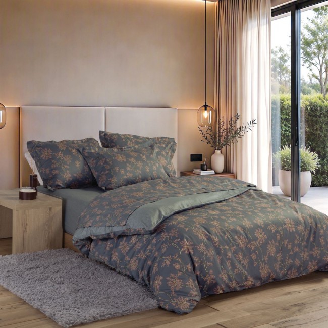 Σετ Σεντόνια Βαμβακοσατέν με Λάστιχο Foxy GREY/BLUE Nef Nef Homeware