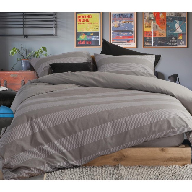 ΣΕΤ ΣΕΝΤΟΝΙΑ ΒΑΜΒΑΚΕΡΑ ΥΠΕΡΔΙΠΛΑ CASUAL STRIPE 240Χ270 NEF-NEF HOMEWARE D.GREY