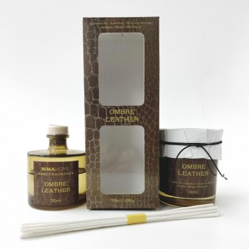 Σετ Αρωματικό Χώρου με Στικ 70ml & Αρωματικό Κερί 130gr - Ombre Leather