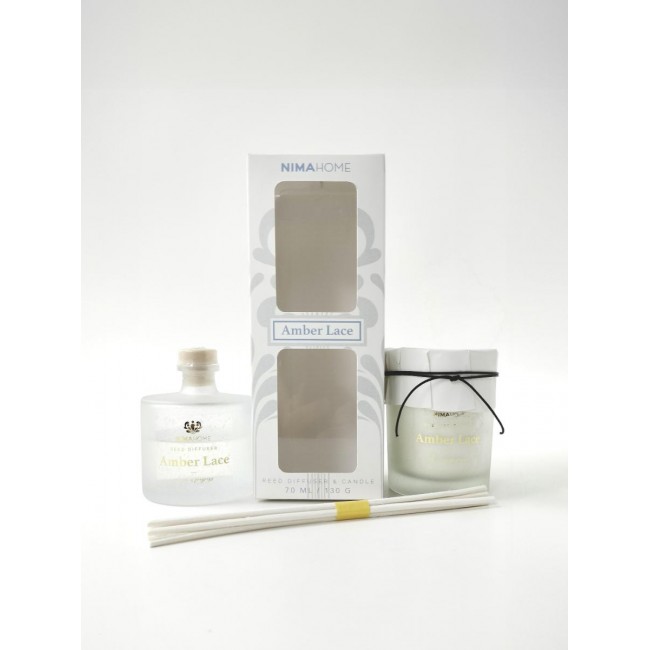 Σετ Αρωματικό Χώρου με Στικ 70ml & Αρωματικό Κερί 130gr - Amber Lace